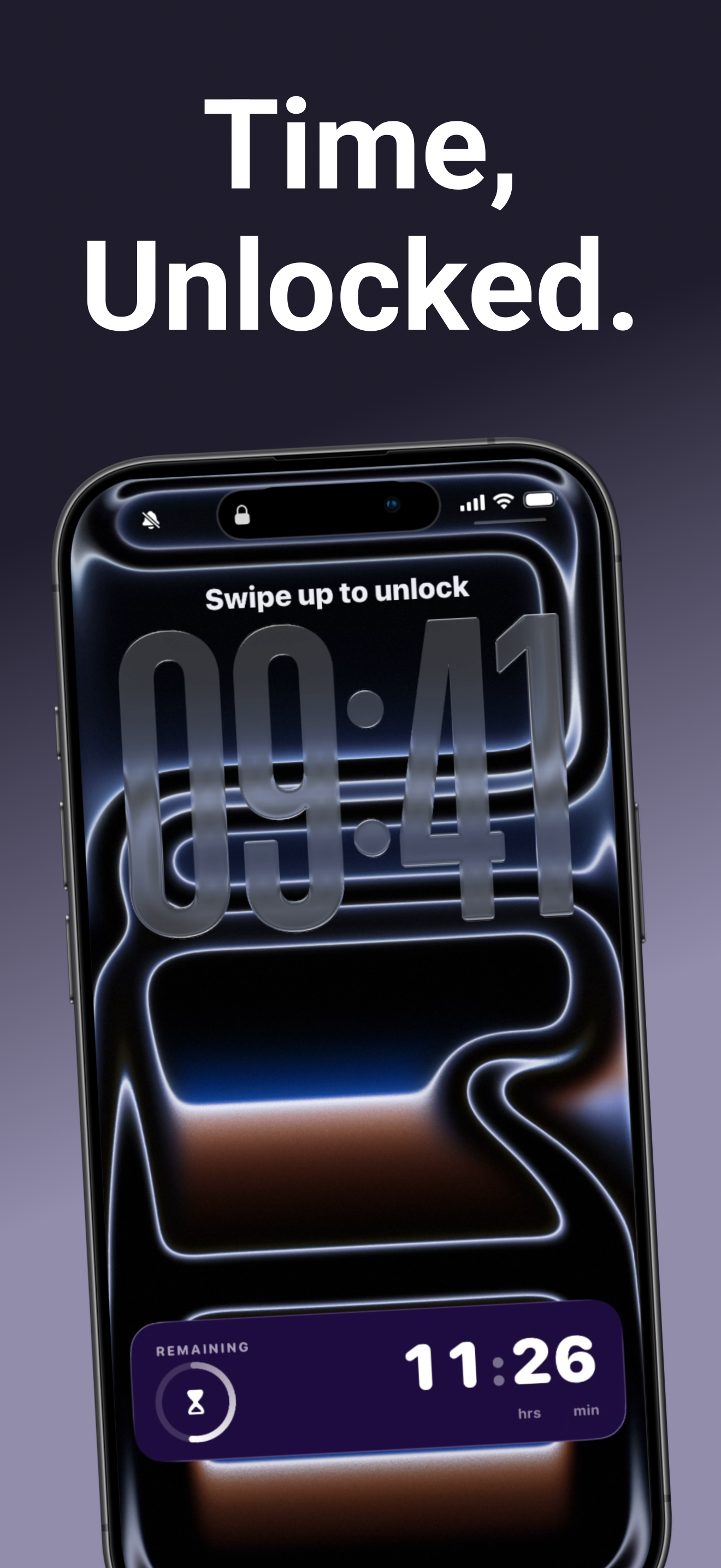 Lock Screen showing Live Activity with 11:26 remaining in the Dynamic Island