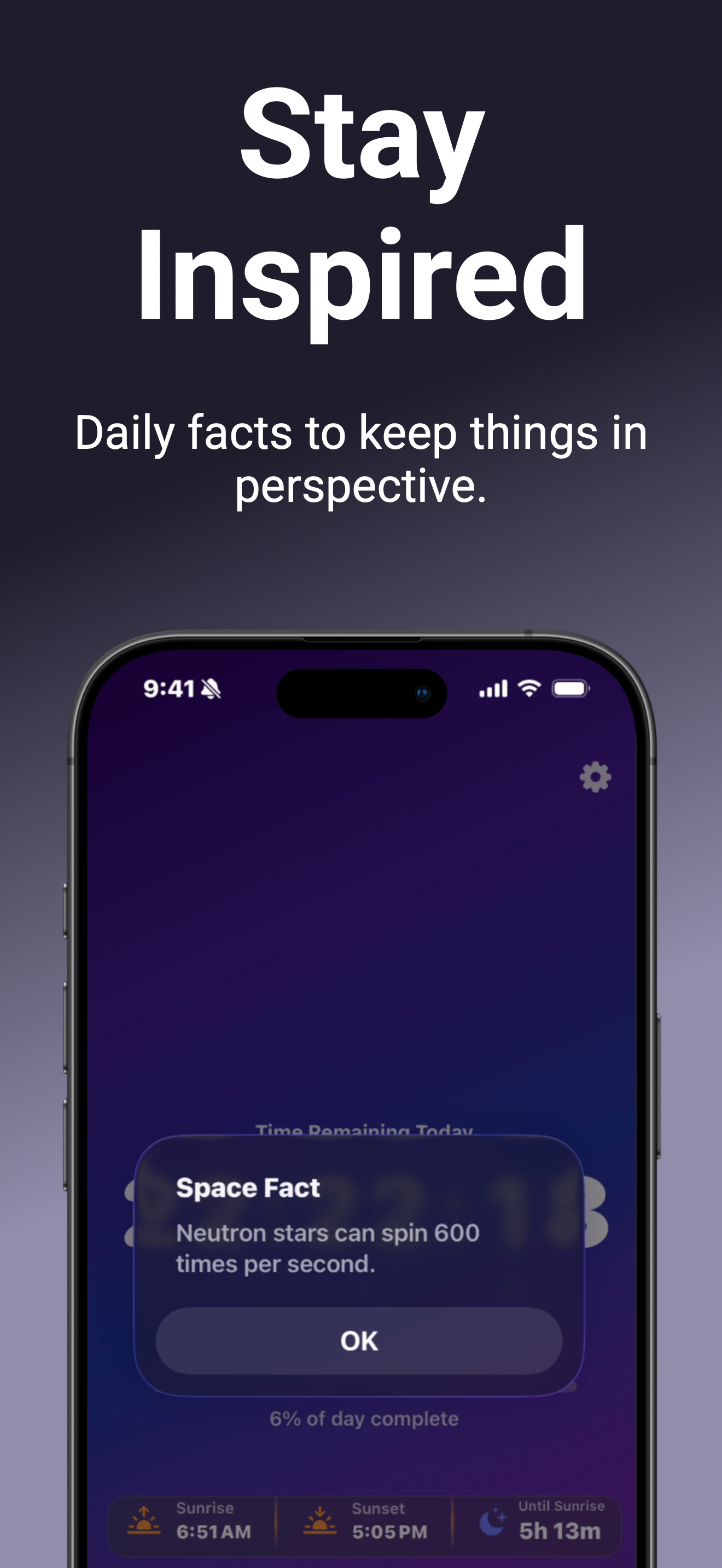 Fun fact modal on Elapse(D) showing a solar fact with the countdown visible behind it