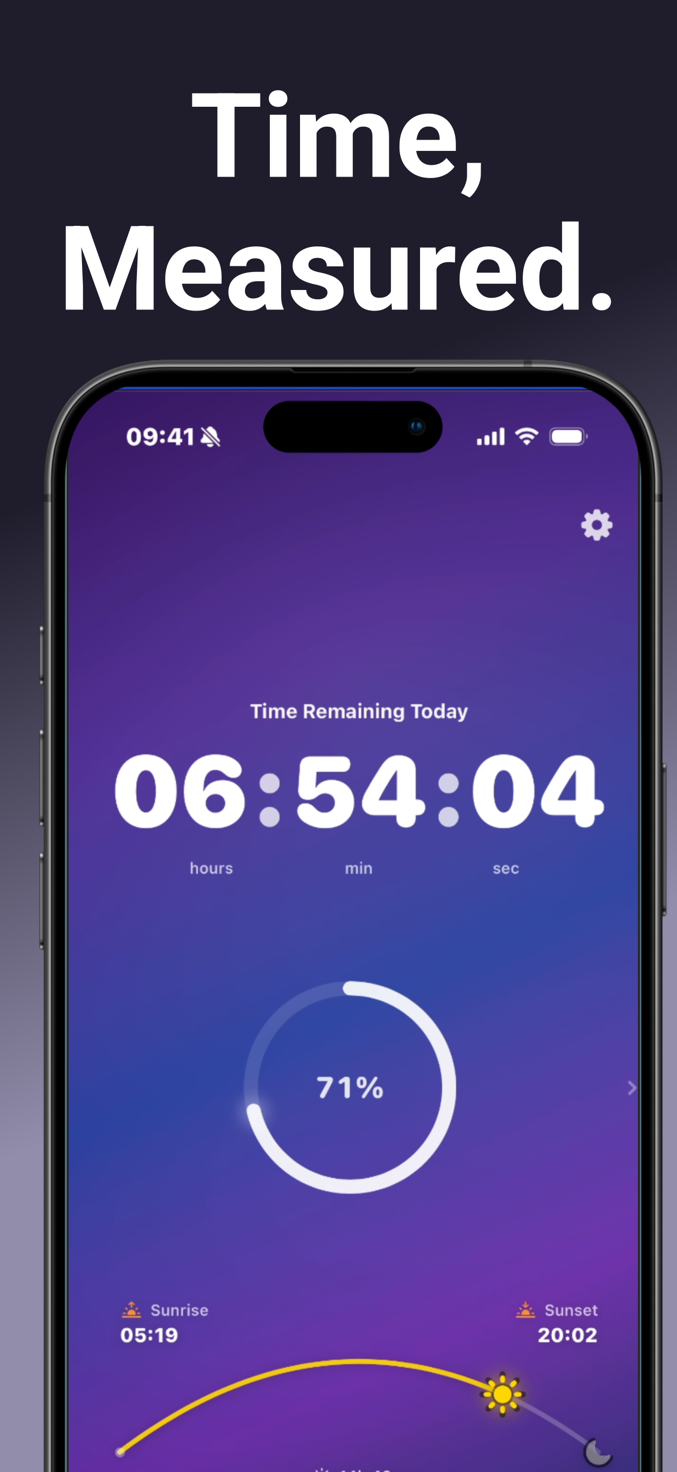 Elapse(D) main screen showing 04:32:46 remaining with Nebula gradient theme and progress bar