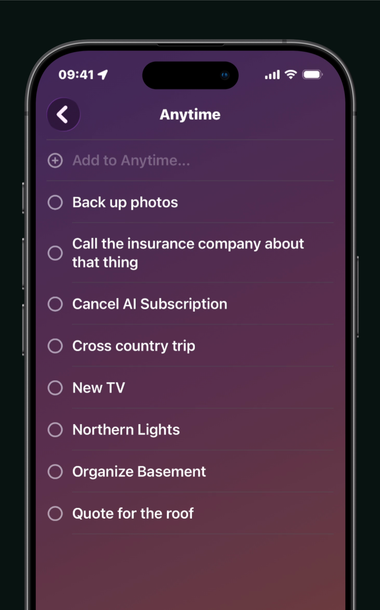 Anytime bucket list for tasks without deadlines